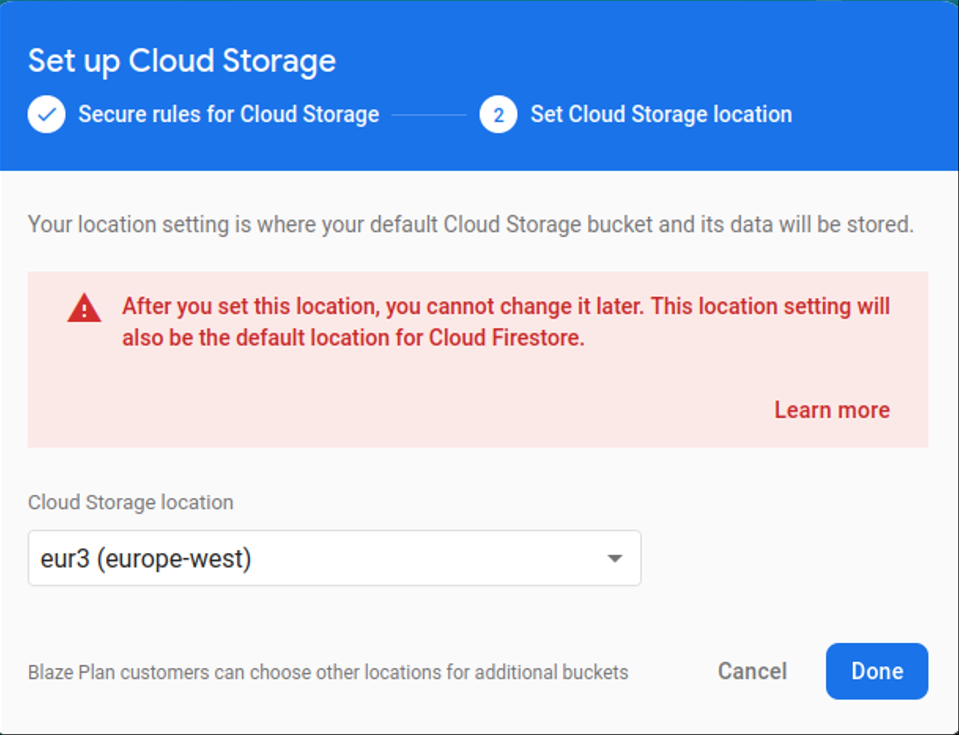 Firebase choose Storage Bucket Location