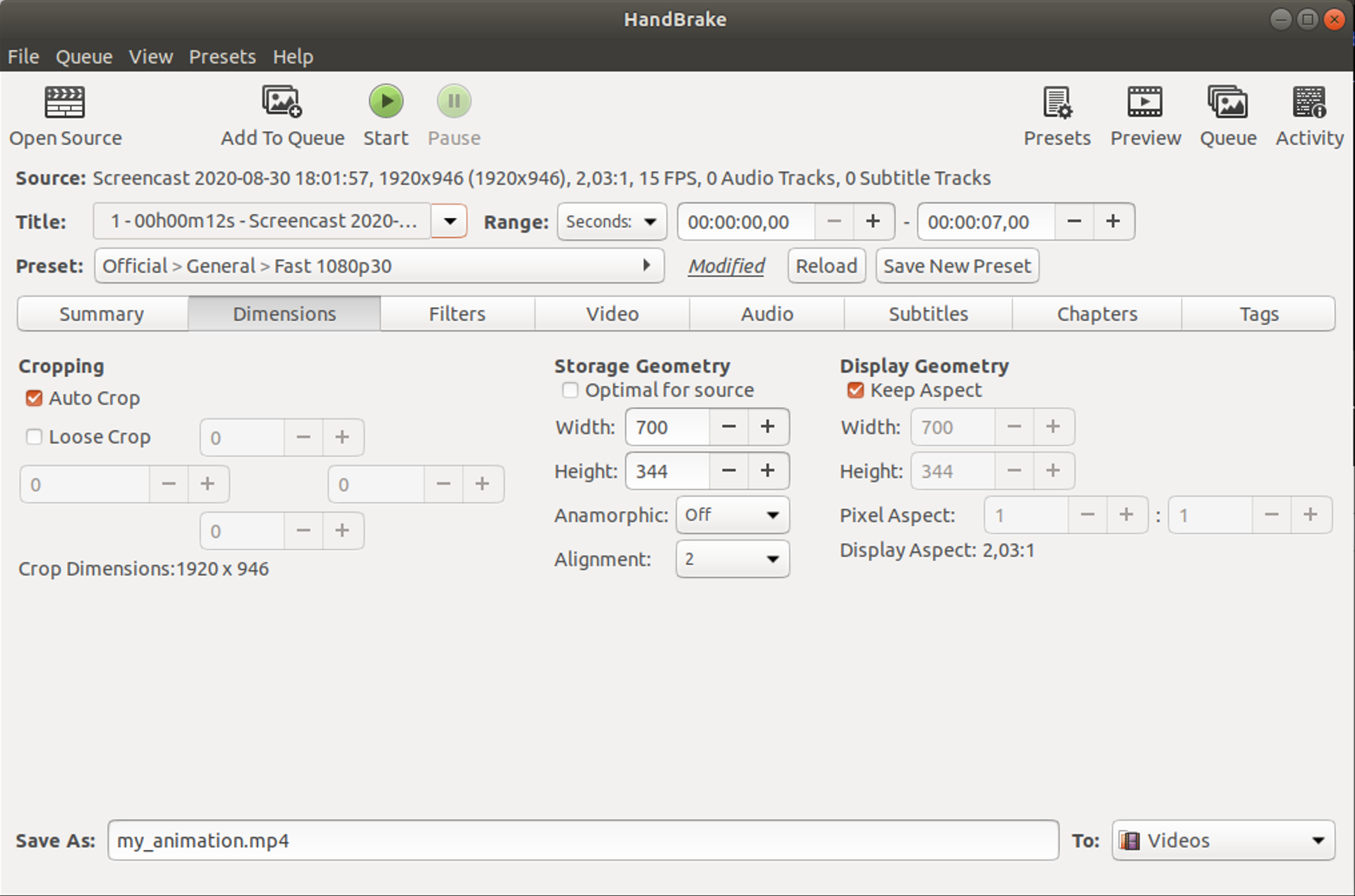 Handbrake Dimensions Tab