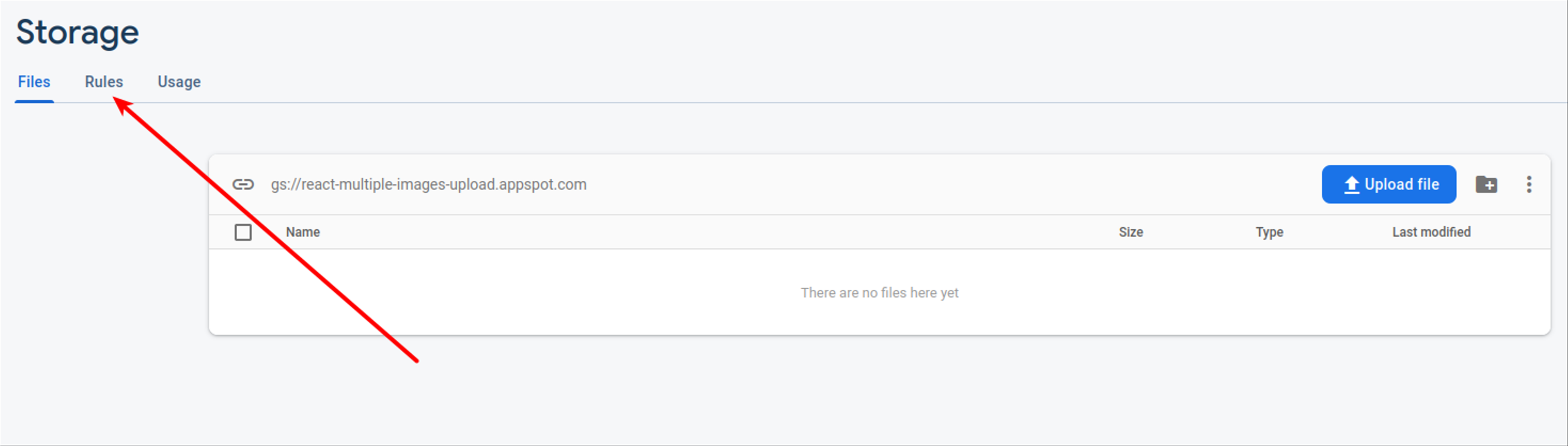 Firebase Storage Rules Menu